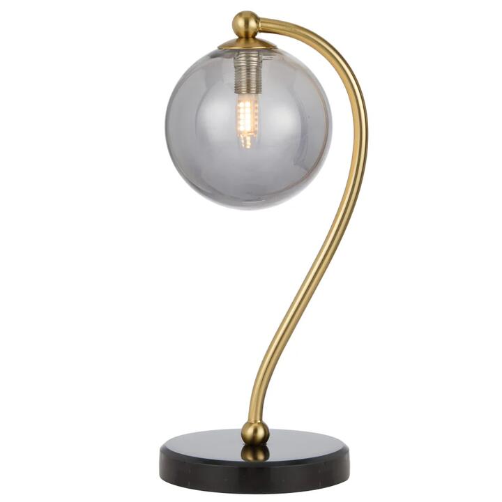 Felton Modern Table Desk Lamp Light Glass Metal Antique Gold Black Marble Smoke Matte