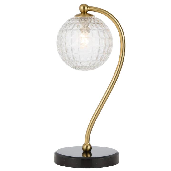 Felton Modern Table Desk Lamp Light Glass Metal Antique Gold Black Marble Clear Matte