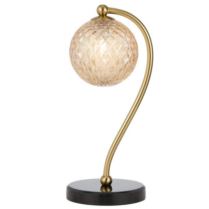 Felton Modern Table Desk Lamp Light Glass Metal Amber Antique Gold Black Marble Matte