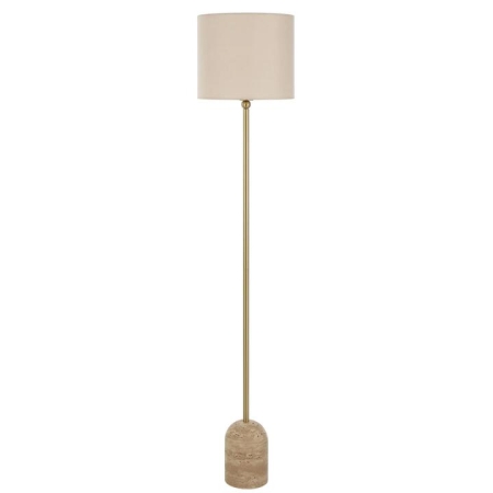 Livia Modern Standing Floor Lamp Light Foot Switch Travertine Fabric Metal Beige Antique Gold Cream Gloss