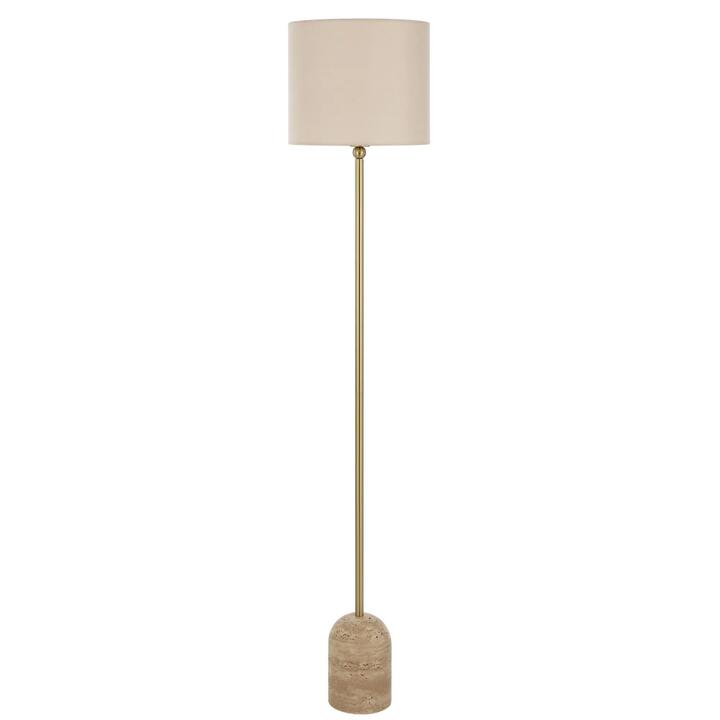 Livia Modern Standing Floor Lamp Light Foot Switch Travertine Fabric Metal Beige Antique Gold Cream Gloss