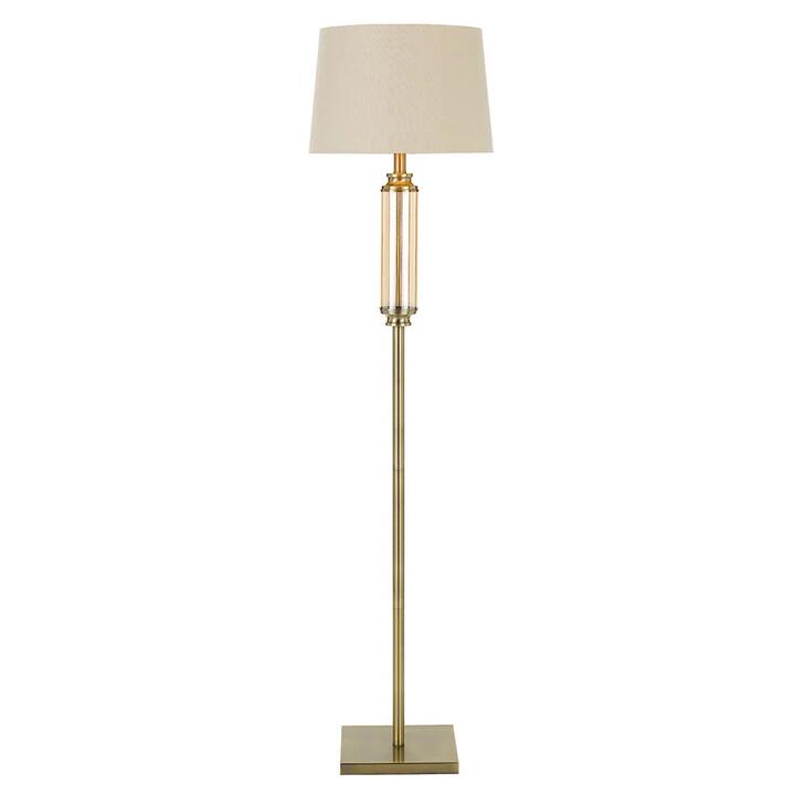 Dorcel Modern Standing Floor Lamp Light Foot Switch Glass Metal Antique Brass Amber Cream