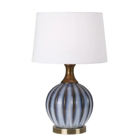 Yoni Modern Table Desk Lamp Light Fabric Ceramic Antique Brass Blue White Gloss