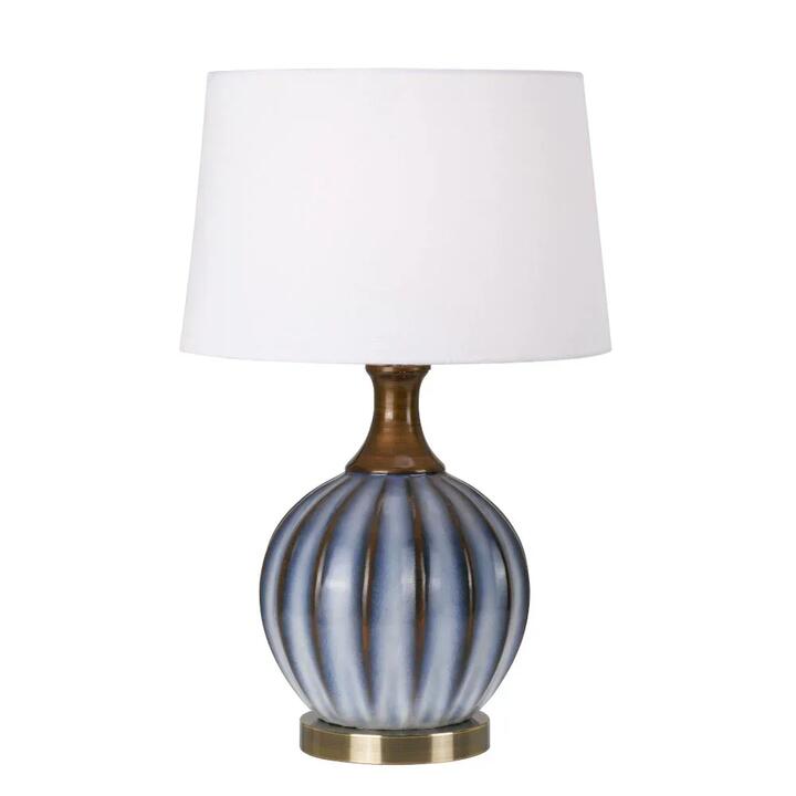 Yoni Modern Table Desk Lamp Light Fabric Ceramic Antique Brass Blue White Gloss