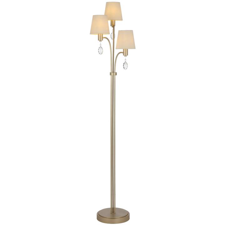 Malvern Vintage Standing Floor Lamp Light Metal Crystal Fabric Antique Silver Satin