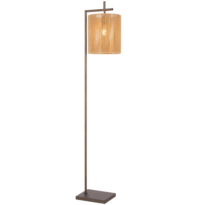 Lyndra Contemporary Standing Floor Lamp Light Foot Switch Metal Natural Fiber Bronze Natural Patina