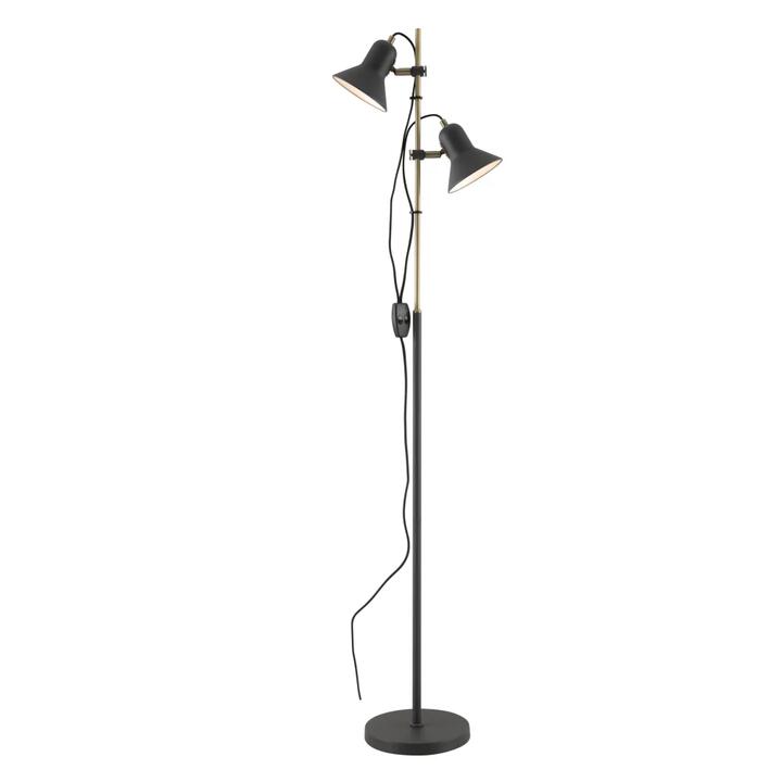 Corelli Industrial Standing Floor Lamp Light Metal Dark Grey Antique Brass