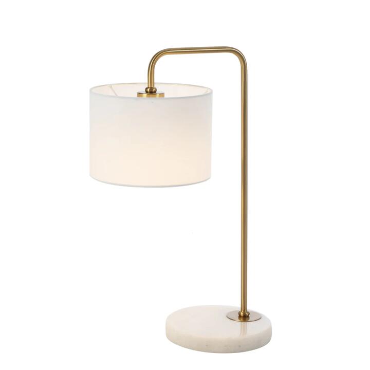 Ingrid Modern Table Desk Lamp Light Marble Metal Fabric Ivory White Marble Antique Gold