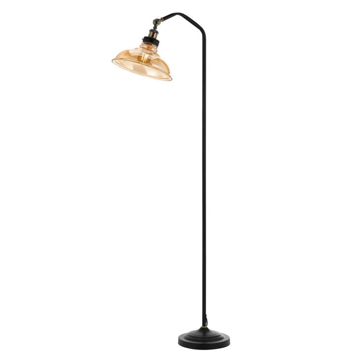 Hertel Modern Standing Floor Lamp Light Glass Metal Black Amber