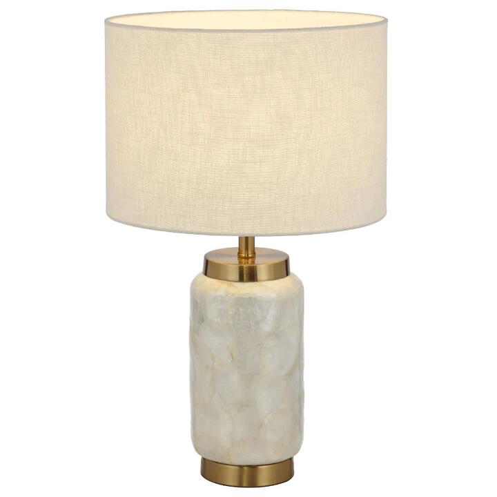 Seneca Modern Table Desk Lamp Light Capiz Shell Metal Fabric White Gold Gloss