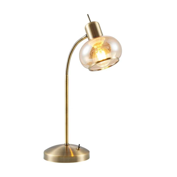Marbell Contemporary Table Desk Lamp Light Metal Glass Antique Brass Amber Gloss
