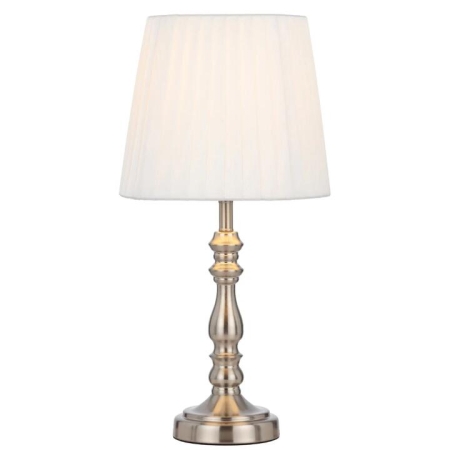 Vida Vintage Table Desk Lamp Light Metal Fabric Chrome Ivory Polished