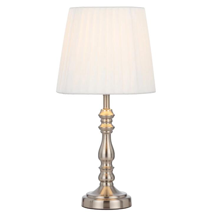 Vida Vintage Table Desk Lamp Light Metal Fabric Chrome Ivory Polished