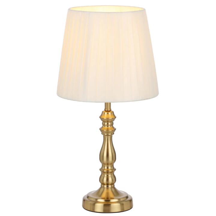 Vida Vintage Table Desk Lamp Light Metal Fabric Antique Gold Ivory Polished