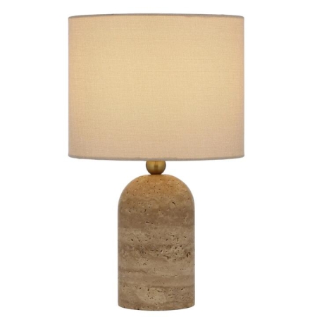 Livia Modern Table Desk Lamp Light Travertine Fabric Metal Beige Antique Gold Cream Gloss