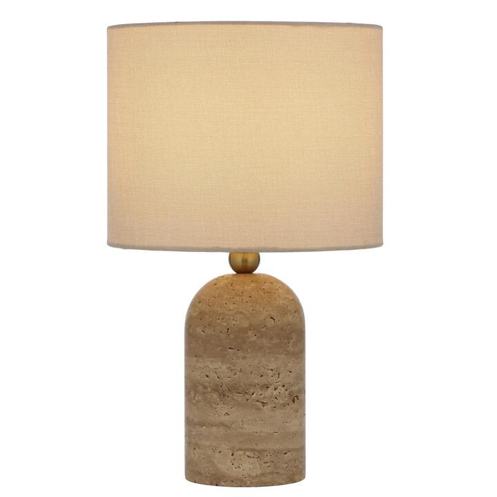 Livia Modern Table Desk Lamp Light Travertine Fabric Metal Beige Antique Gold Cream Gloss