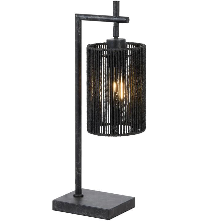 Lyndra Contemporary Table Desk Lamp Light Metal Natural Fiber Gun Metal Black Patina