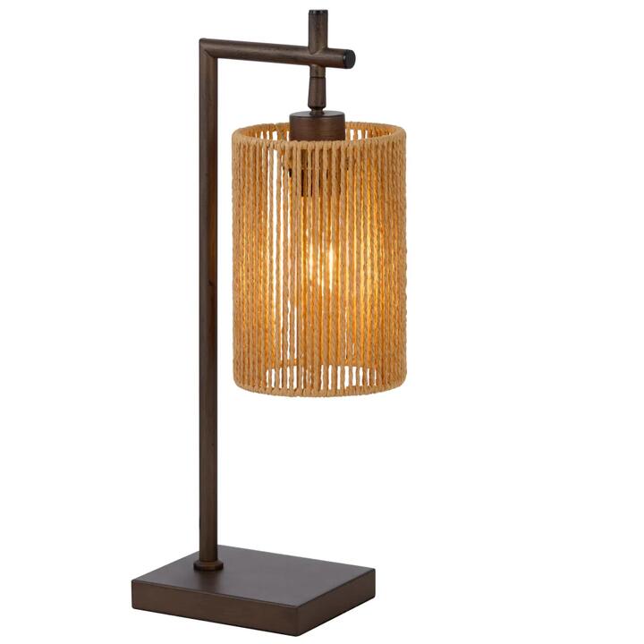 Lyndra Contemporary Table Desk Lamp Light Metal Natural Fiber Bronze Natural Patina
