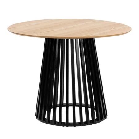 Design Square Calandra Round Kitchen Dining Table 100cm Solid Pine Wood Legs Black/Oak