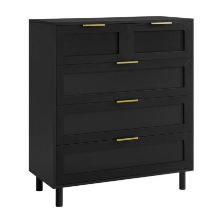 Design Square Sky Chest Of 5-Drawers Tallboy Storage Cabinet Black