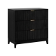 Design Square Raul Fluted 3-Drawer Lowboy Storage Cabinet - Black Chest with Gold Handles