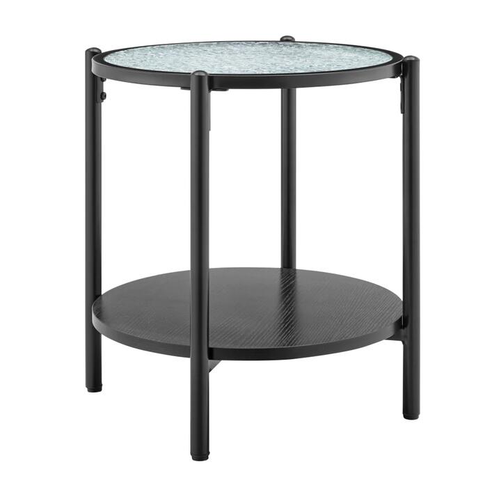 Design Square Hester Modern Round Side End Lamp Table 2-Tier Glass Top Black