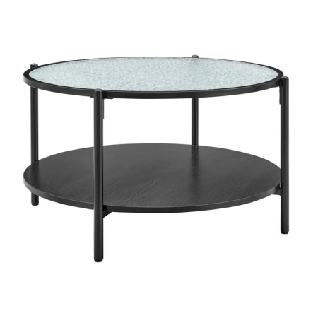 Design Square Hester Modern Round Tea Coffee Table 2-Tier Glass Top Black