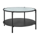 Design Square Hester Modern Round Tea Coffee Table 2-Tier Glass Top Black
