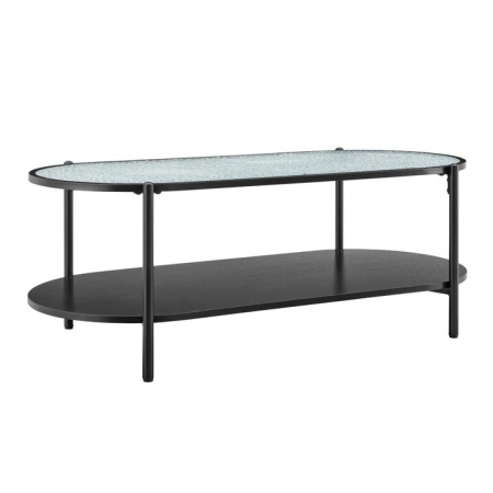Design Square Hester Modern Oval Tea Coffee Table 2-Tier Glass Top Black