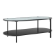 Design Square Hester Modern Oval Tea Coffee Table 2-Tier Glass Top Black