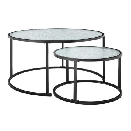 Design Square Hester Set Of 2 Nesting Round Tea Coffee Table Glass Top Black