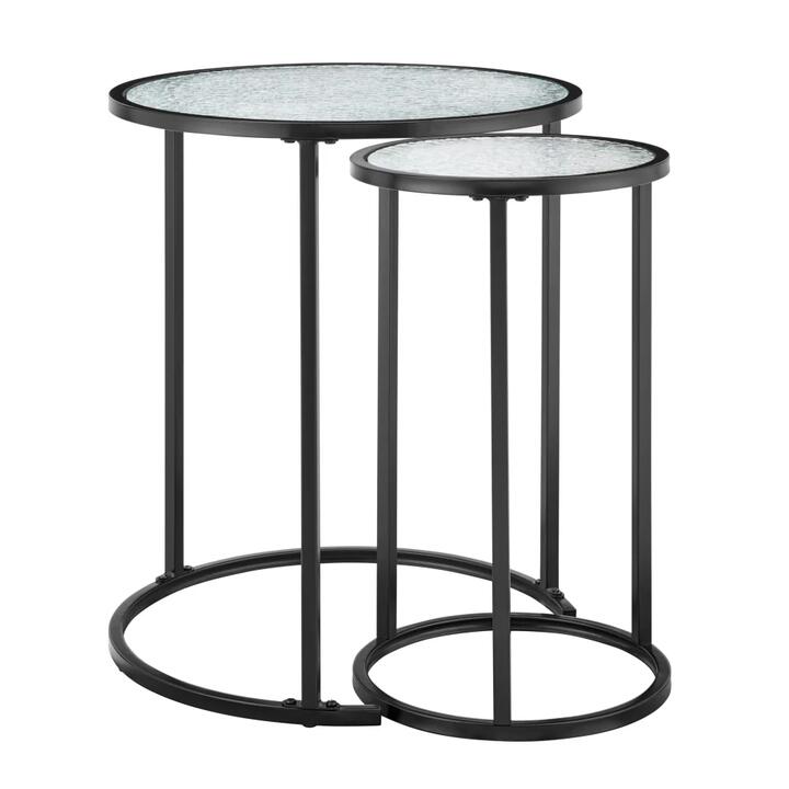 Design Square Hester Set Of 2 Round Side End Lamp Table Glass Top Black