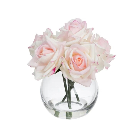 Glamorous Fusion Real Touch Light Pink Rose 21cm Artificial Plant Flower Arrangement Decorative In Fishbowl Vase