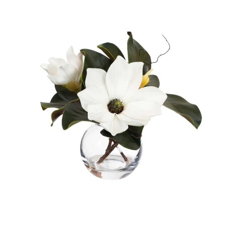 Glamorous Fusion Magnolia Spray 25cm Artificial Plant Flower Arrangement Decorative In Fishbowl Vase White