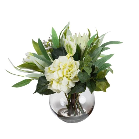 Glamorous Fusion Tulip & Eucalyptus 40cm Mixed Artificial Plant Flower Arrangement Decorative In Fishbowl Vase
