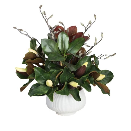 Glamorous Fusion Magnolia Foliage Mixed 60cm Artificial Plant Flower Arrangement Decorative In Pot