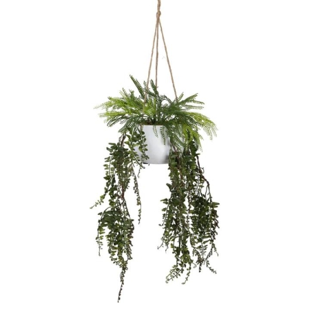 Glamorous Fusion Mixed Fern 80cm Artificial Plant Flower Arrangement Decorative In Hanging Planter