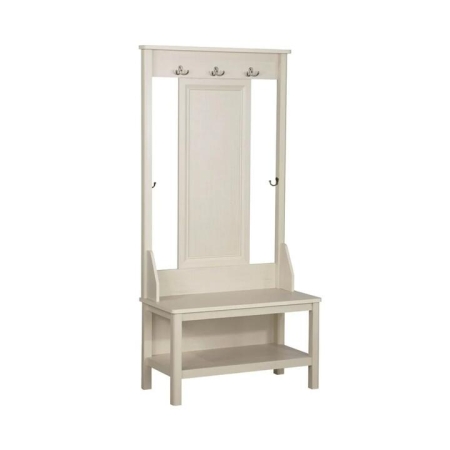 Maestro Furniture Hinton Modern Minimalist Coat Rack Hall Tree Shoe Cabinet Antique White