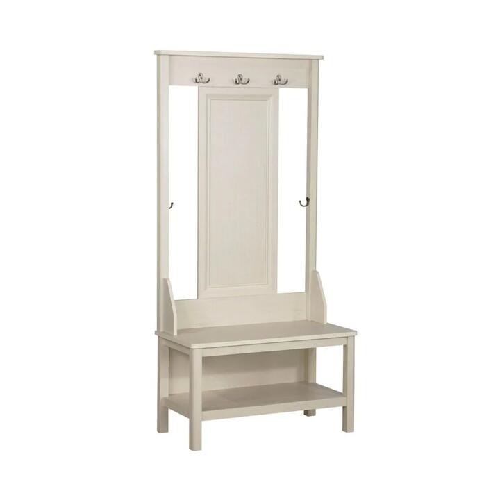 Maestro Furniture Hinton Modern Minimalist Coat Rack Hall Tree Shoe Cabinet Antique White