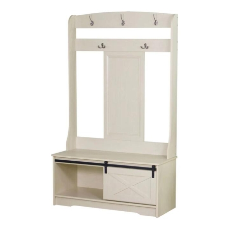 Maestro Furniture Barndoor Large Modern Coat Rack Hall Tree Shoe Rack Cabinet Antique White