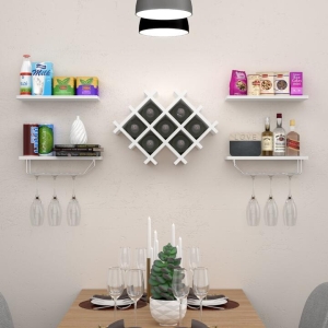 CostwaySet of 5 Wall Mount Wine Rack Set with Storage Shelves and Glass Holder