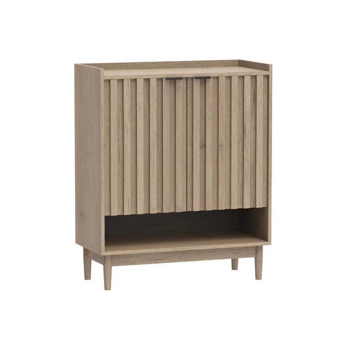 Maestro Furniture Asa Fluted 2-Doors Open Shelf Shoe Cabinet Rack Oak