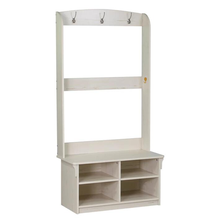 Maestro Furniture Crosley 4 Shelves Hall Tree Coat Rack Shoe Cabinet Antique White