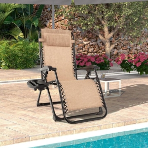 CostwayAdjustable Metal Zero Gravity Lounge Chair with Removable Cushion-Beige