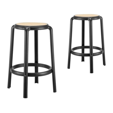 Design Square Set Of 2 Jiro Kitchen Counter Bar Stool Round 65cm Black
