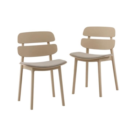 Design Square Set Of 2 Ofir PP Fabric Kitchen Dining Side Chairs Beige