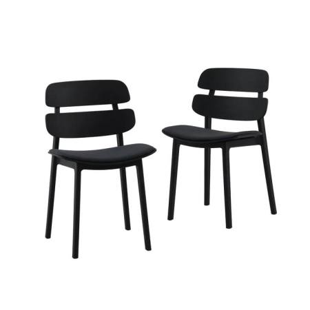 Design Square Set Of 2 Ofir PP Fabric Kitchen Dining Side Chairs Black