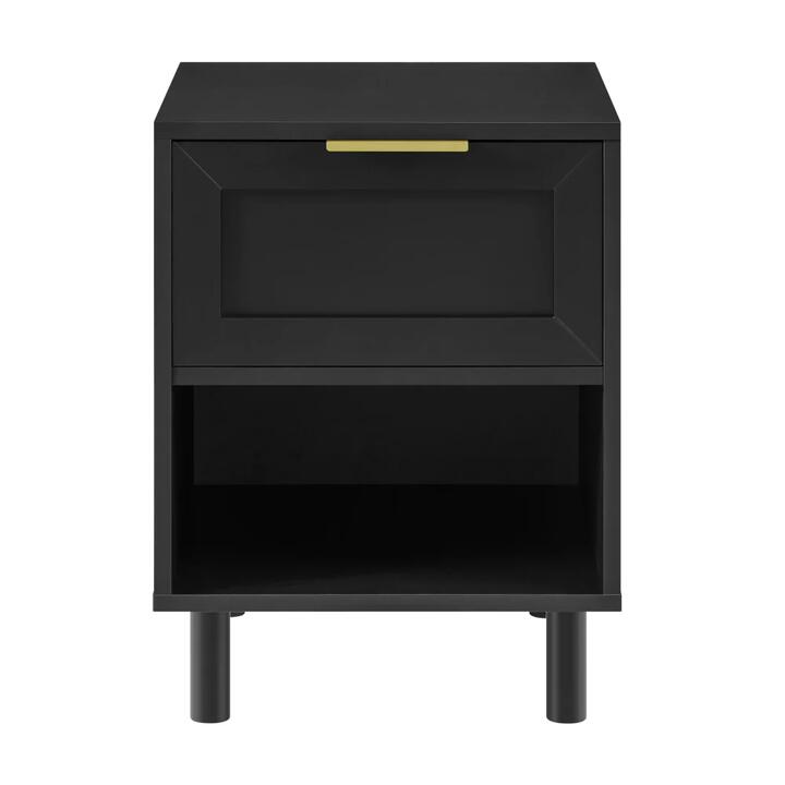 Design Square Sky Wooden Nightstand Bedside Table 1-Drawer Black