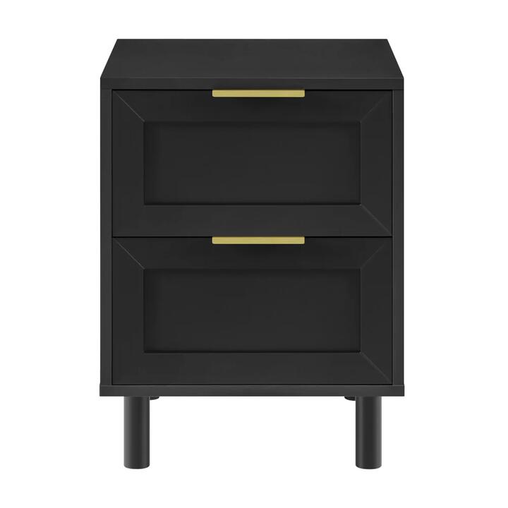 Design Square Sky Wooden Nightstand Bedside Table 2-Drawers Black