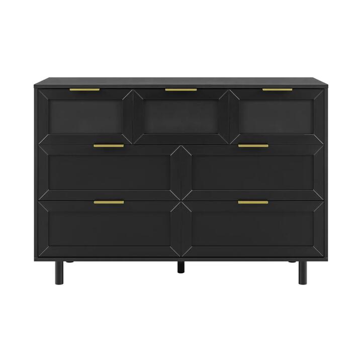 Design Square Sky Wooden Dresser Chest Of 7-Drawers Storage Cabinet Black